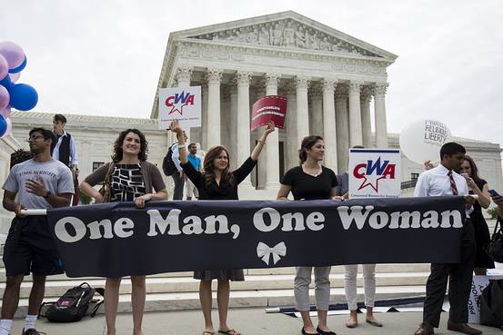 Supporters of marriage between a man and a woman rally in front of the U.S. Supreme Court early on June 26. Reuters